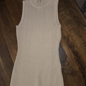 Karen Millen Ribbed Knit Top in Tan